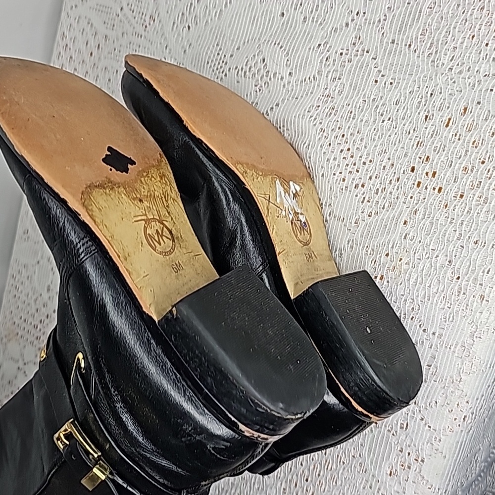 Michael Kors Fulton harness knee high black leather gold hardware riding boots 6 - Picture 8 of 9